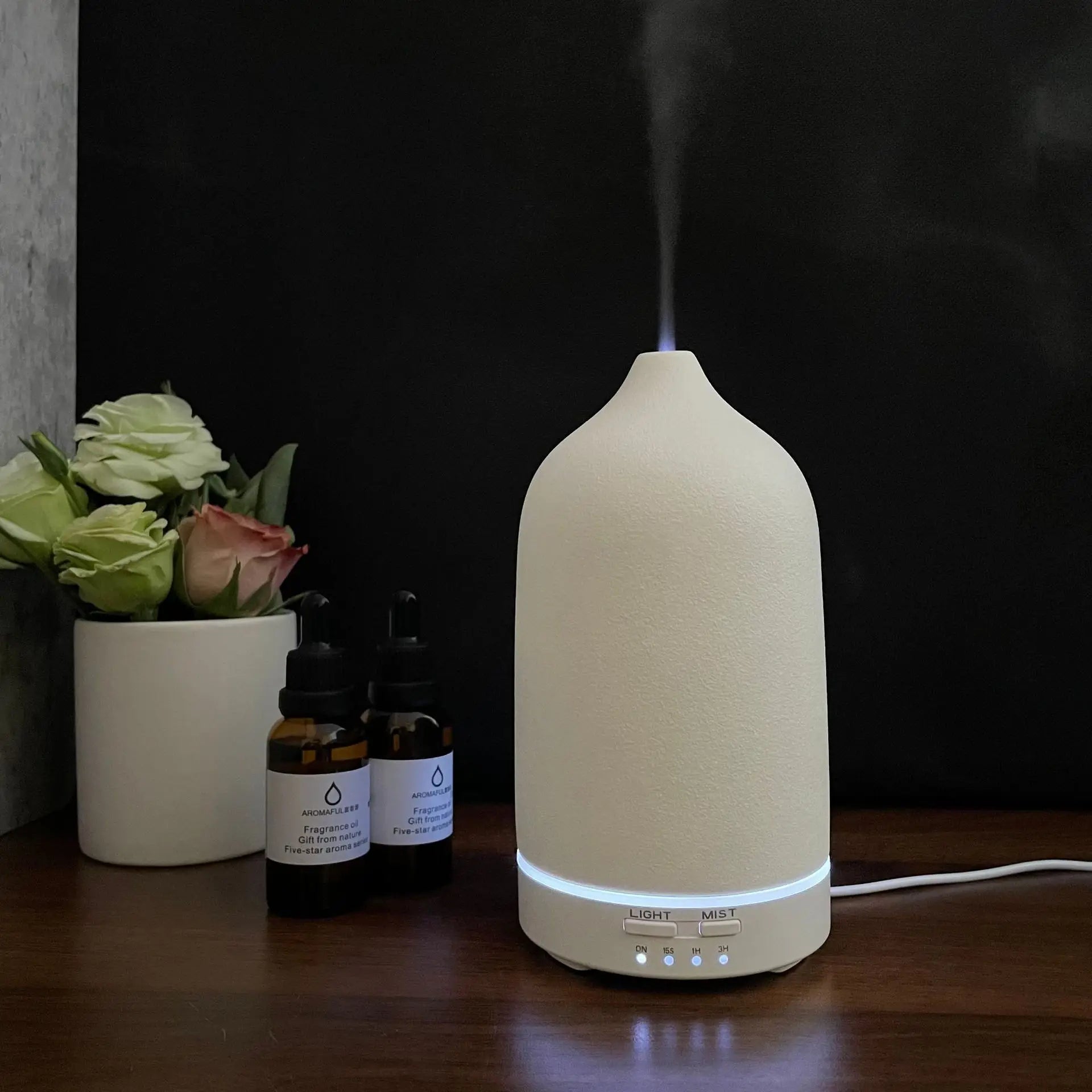 Ceramic Ultrasonic Essential Oil Diffuser & Humidifier with Color-Changing Light