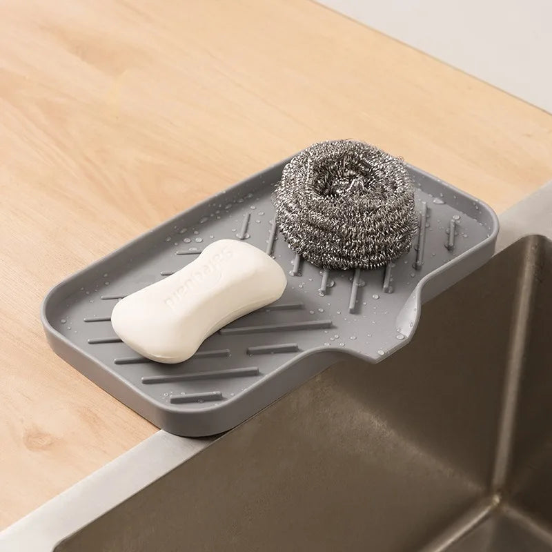 Silicone Kitchen Sink Sponge Holder – Auto-Draining Sink Caddy Organizer