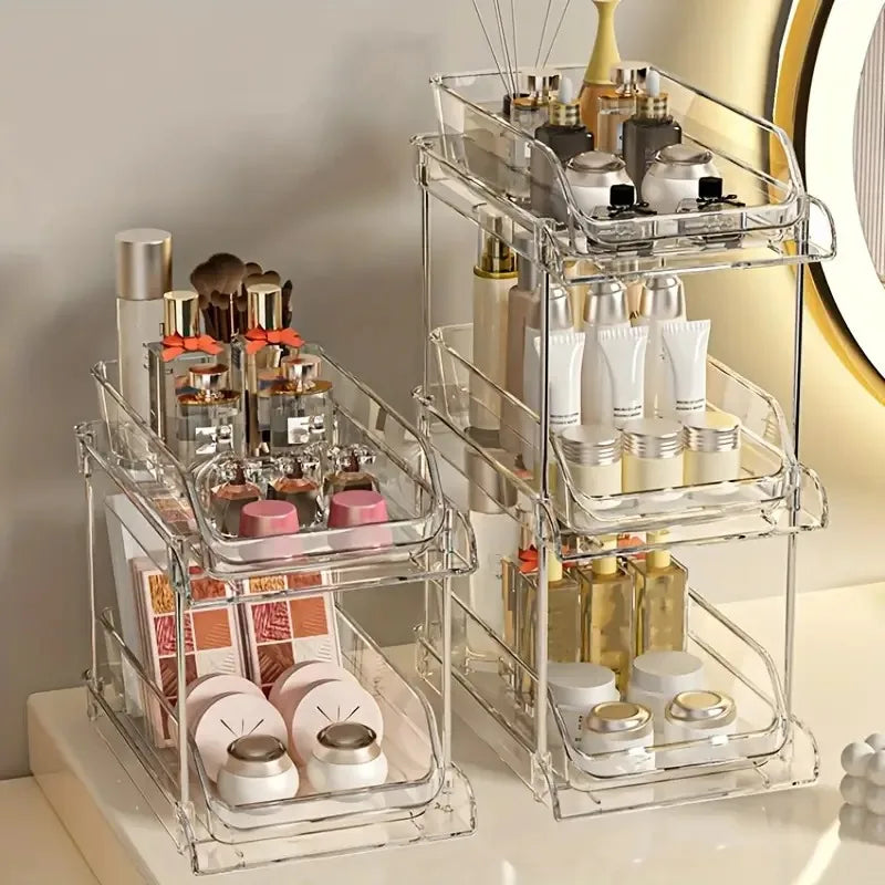 Clear Pull-Out Bathroom Organizer | 2 & 3 Tier Under-Sink Storage Rack