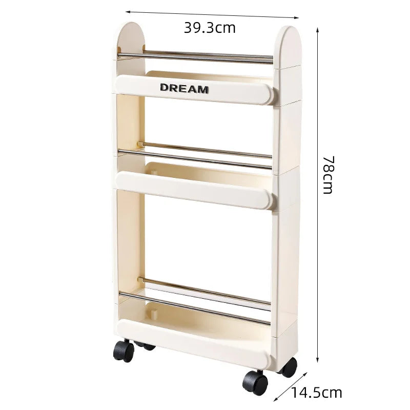 Multi-Tier Bathroom Floor Shelf Adjustable 5-Layer Shower Organizer with Wheels Space-Saving Storage Rack for Kitchen Essentials