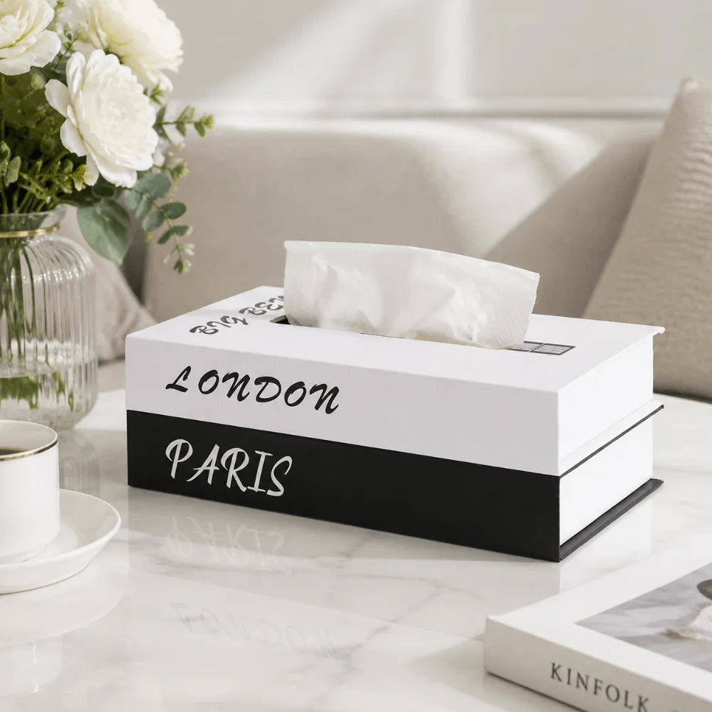 Retro Book-Style Decorative Tissue Box Cover | Double-Layer Paper Storage | 3 Designs