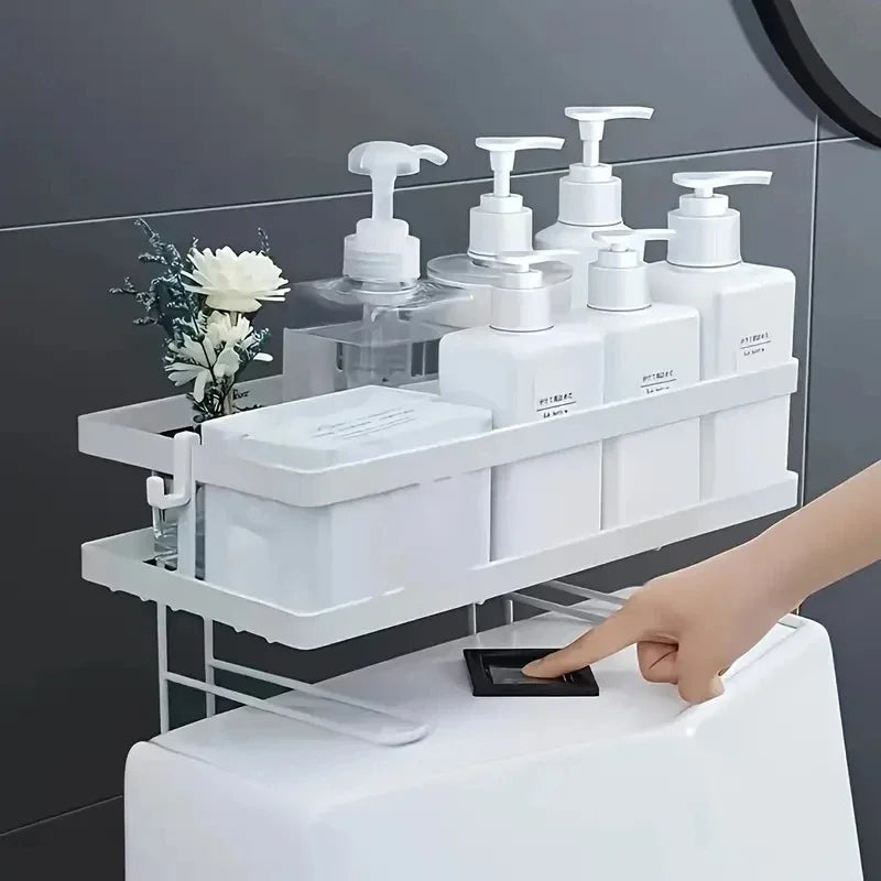 Over-the-Toilet Storage Shelf | Metal Bathroom Organizer Rack | White & Black