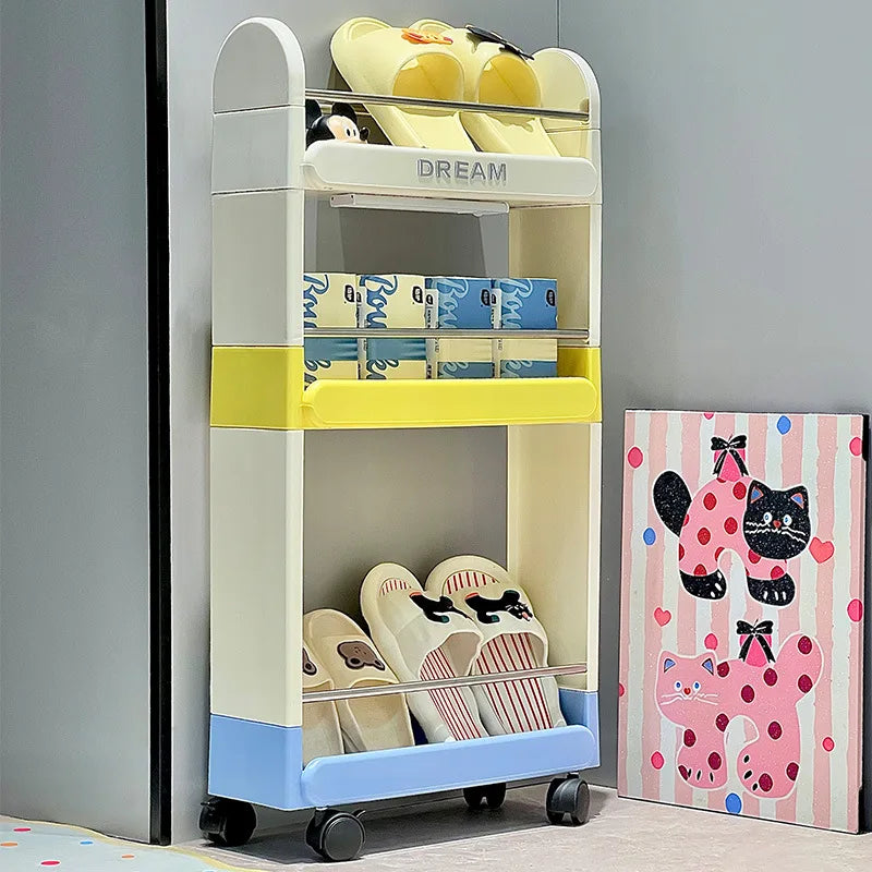 Multi-Tier Bathroom Floor Shelf Adjustable 5-Layer Shower Organizer with Wheels Space-Saving Storage Rack for Kitchen Essentials