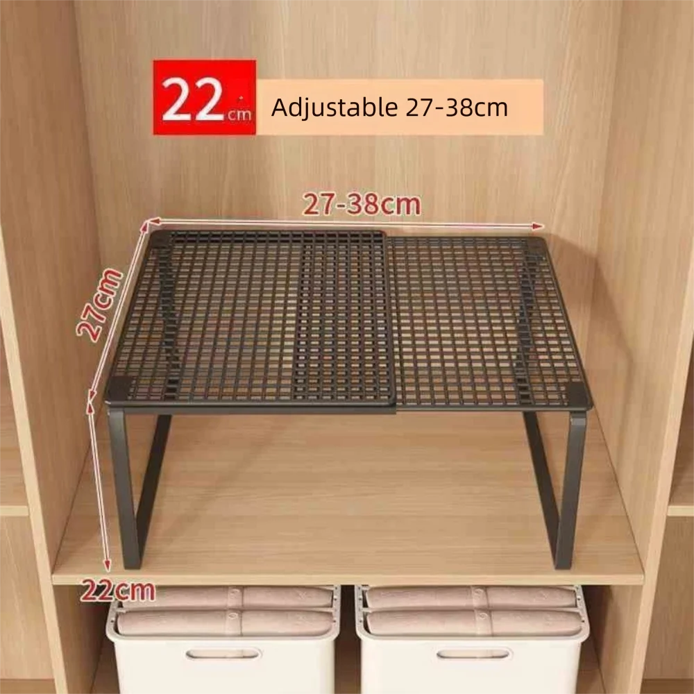 Adjustable Expandable Closet Shelf | Stackable Wardrobe Divider & Cabinet Organizer | Black & White