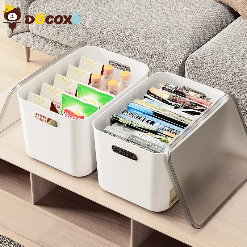 4pcs Stackable Storage Bins with Clear Black Lid Plastic Closet Organizers Box for Home [Size]