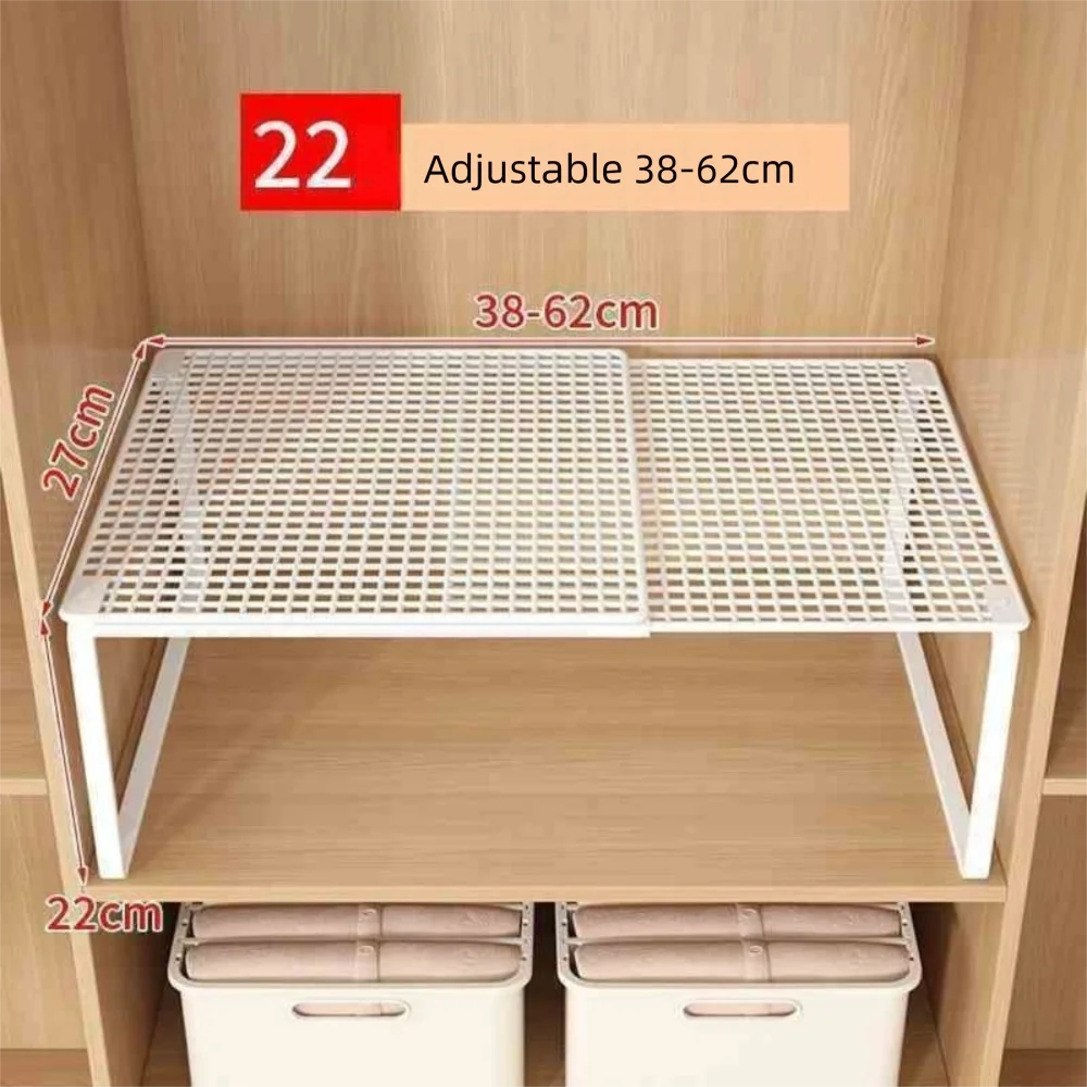 Adjustable Expandable Closet Shelf | Stackable Wardrobe Divider & Cabinet Organizer | Black & White