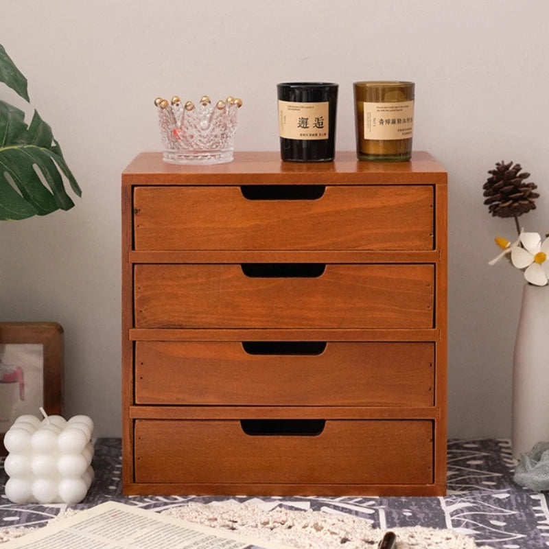 Japanese-Style Wooden Storage Drawers – Minimalist Solid Wood Desk Organizer, 1–4 Drawer Options