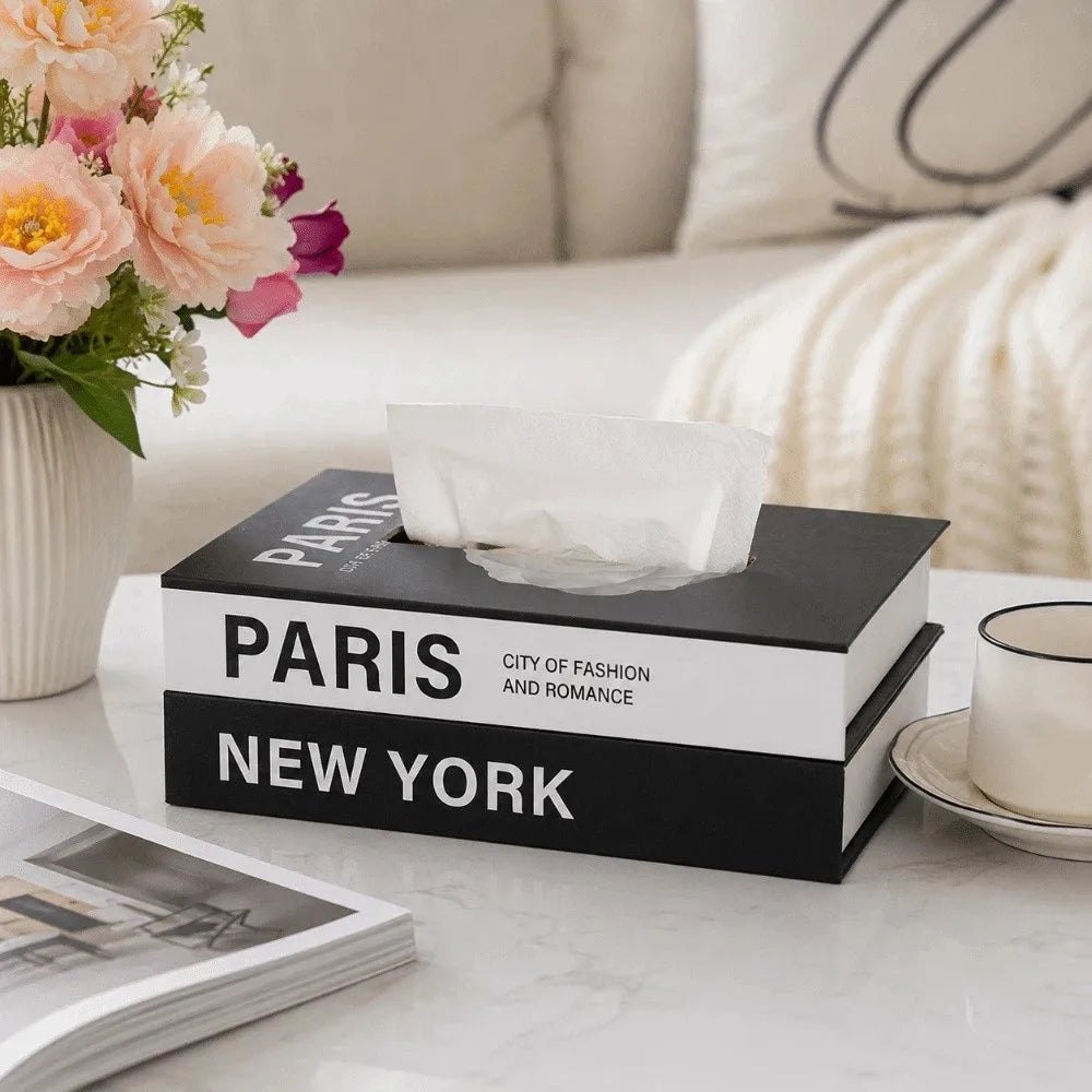 Retro Book-Style Decorative Tissue Box Cover | Double-Layer Paper Storage | 3 Designs
