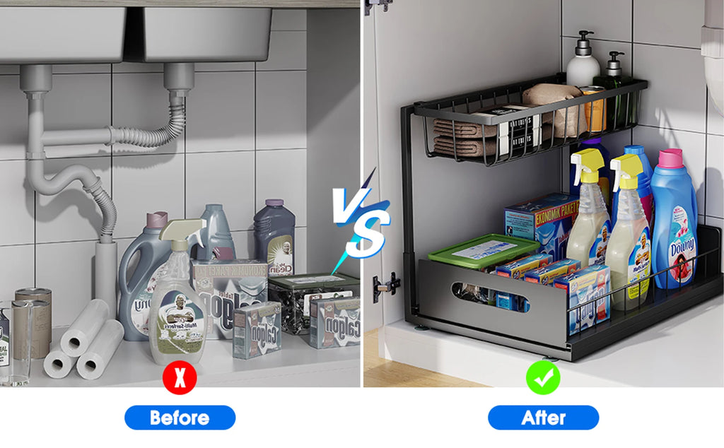 Under Sink Organizer – 2-Tier Sliding Pull-Out Cabinet Basket for Kitchen & Bathroom