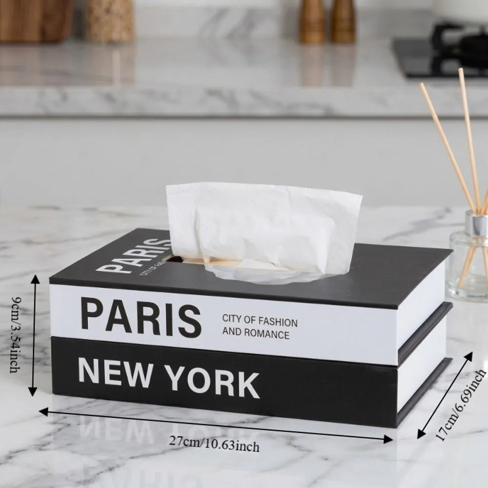 Retro Book-Style Decorative Tissue Box Cover | Double-Layer Paper Storage | 3 Designs