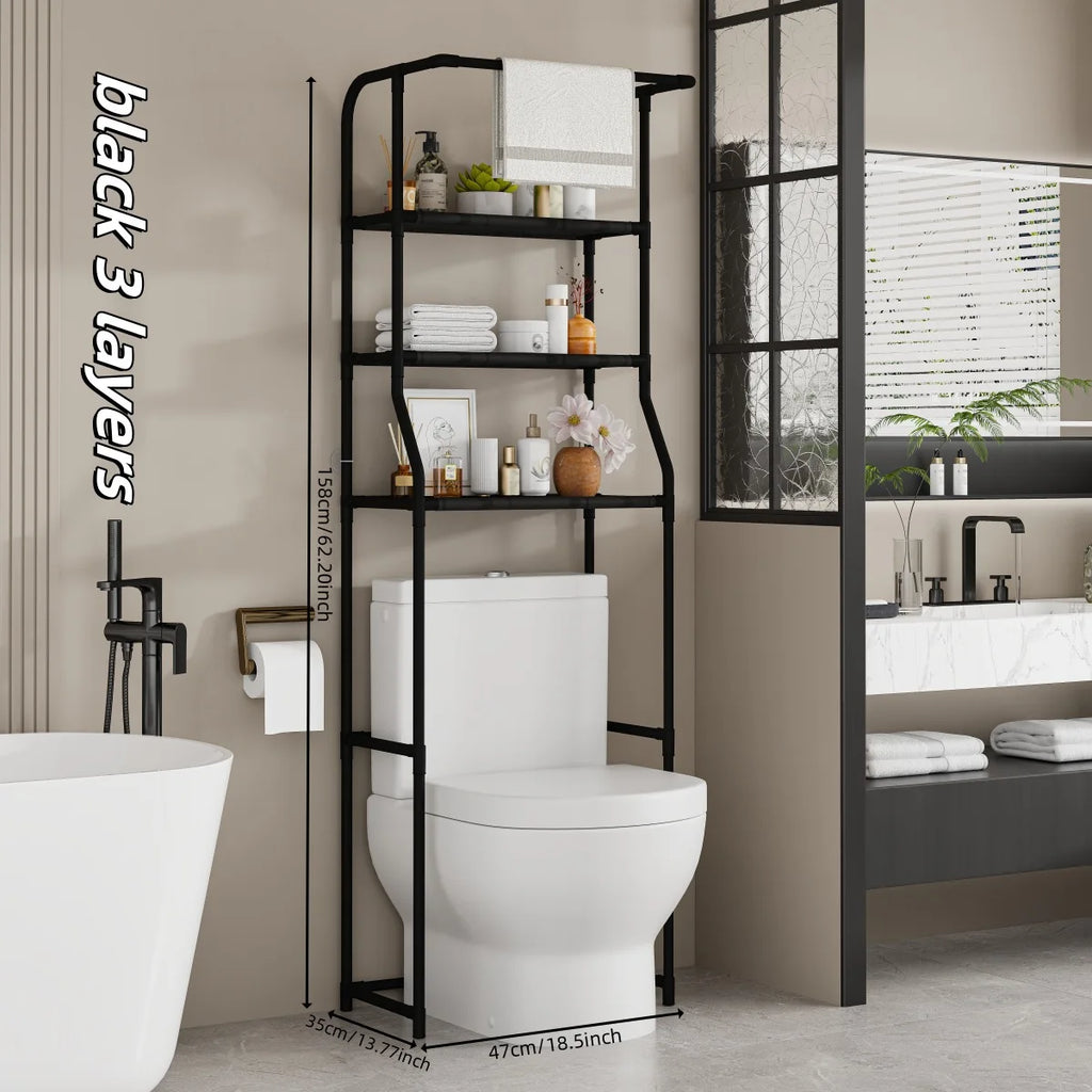 Over The Toilet Storage Shelf 3-Tier Freestanding Bathroom Organizer with Towel Rack Space Saver Cabinet Shelves Unit