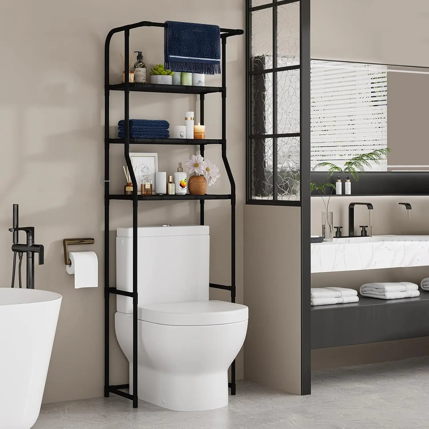 3-Tier Over-the-Toilet Storage Shelf with Towel Rack