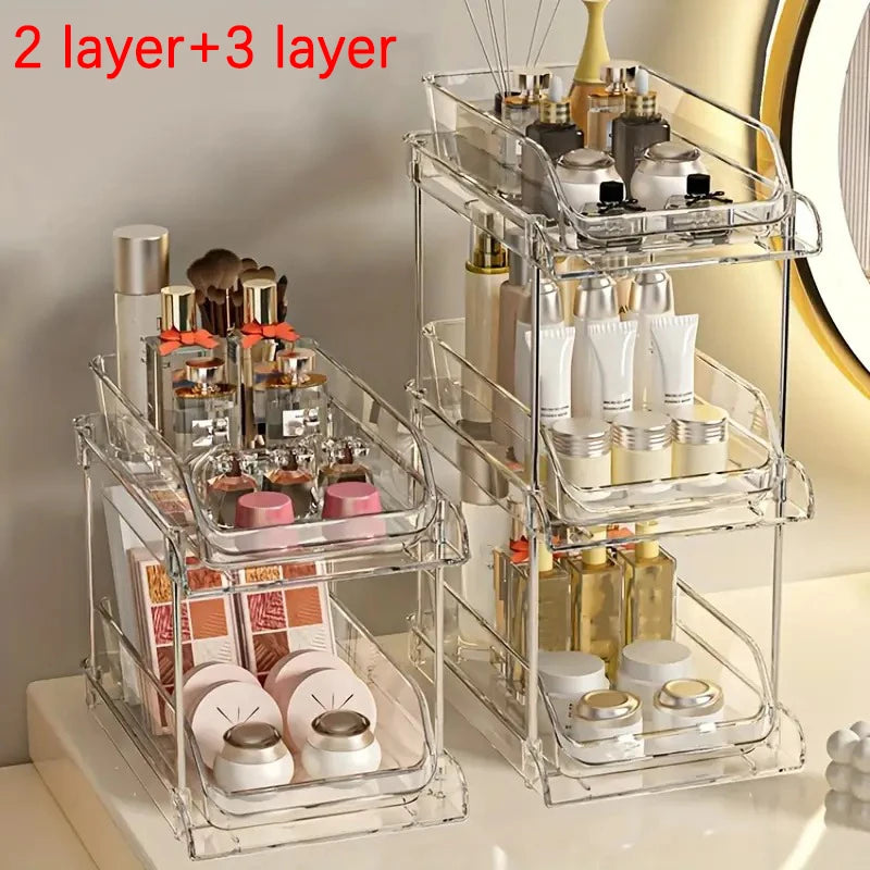 Clear Pull-Out Bathroom Organizer | 2 & 3 Tier Under-Sink Storage Rack