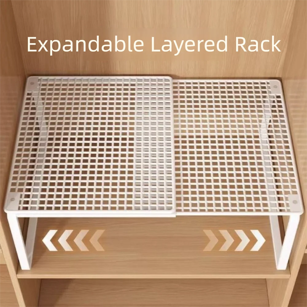 Adjustable Expandable Closet Shelf | Stackable Wardrobe Divider & Cabinet Organizer | Black & White