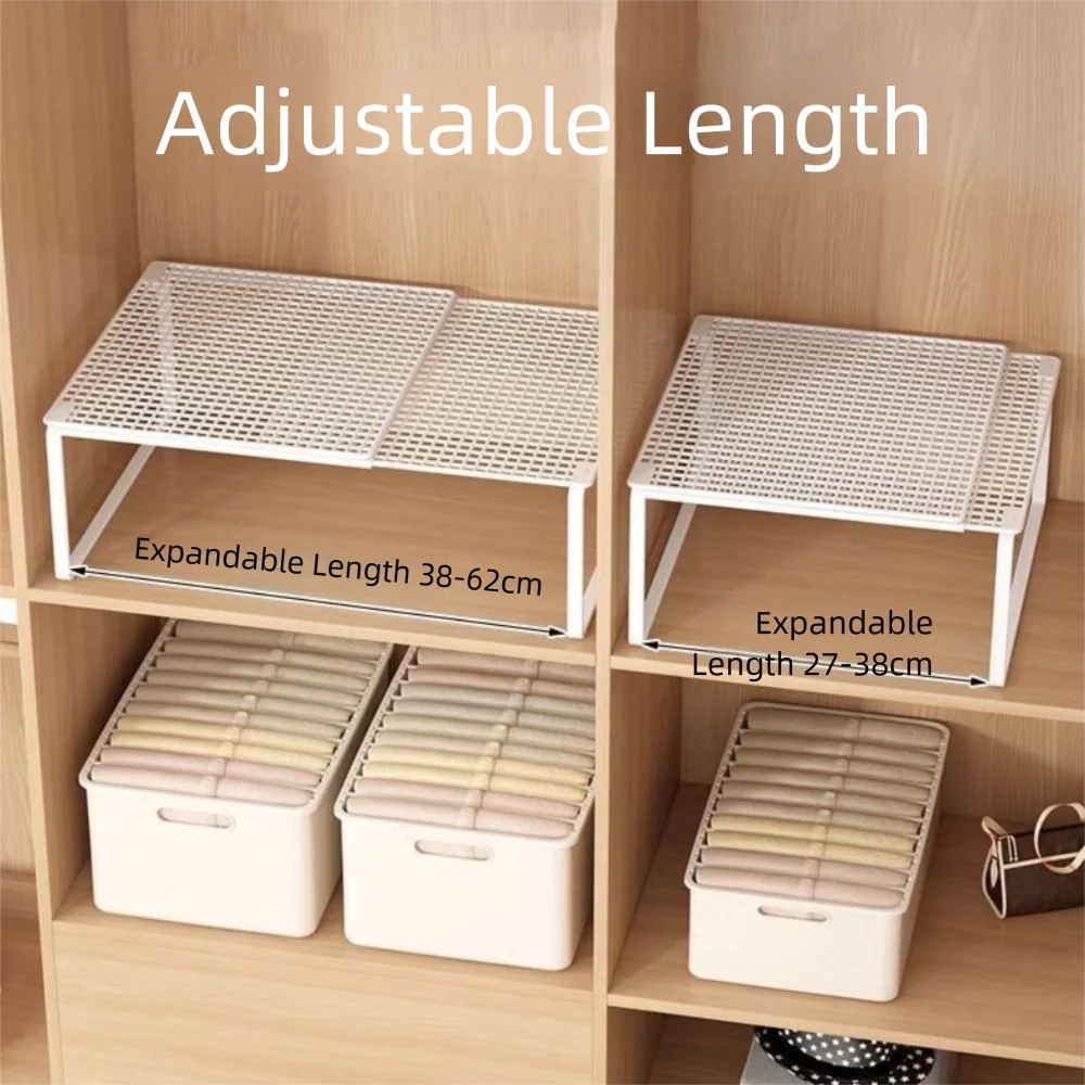 Adjustable Expandable Closet Shelf | Stackable Wardrobe Divider & Cabinet Organizer | Black & White