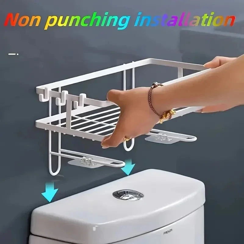 Over-the-Toilet Storage Shelf | Metal Bathroom Organizer Rack | White & Black