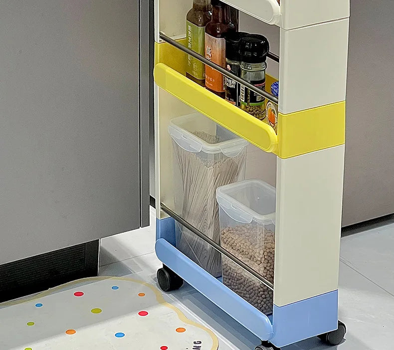 Multi-Tier Bathroom Floor Shelf Adjustable 5-Layer Shower Organizer with Wheels Space-Saving Storage Rack for Kitchen Essentials