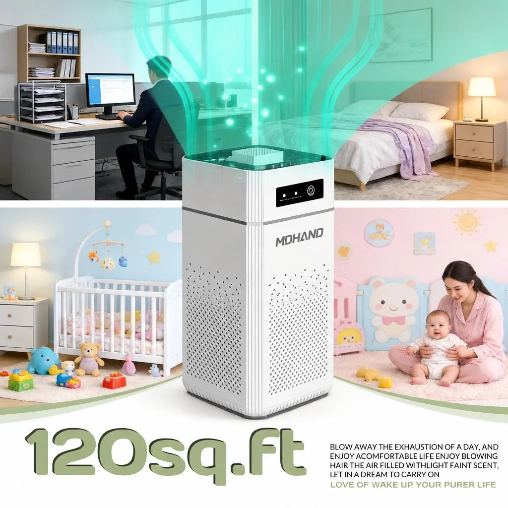 USB-powered HEPA air purifier for small rooms in home office, bedroom, and nursery settings