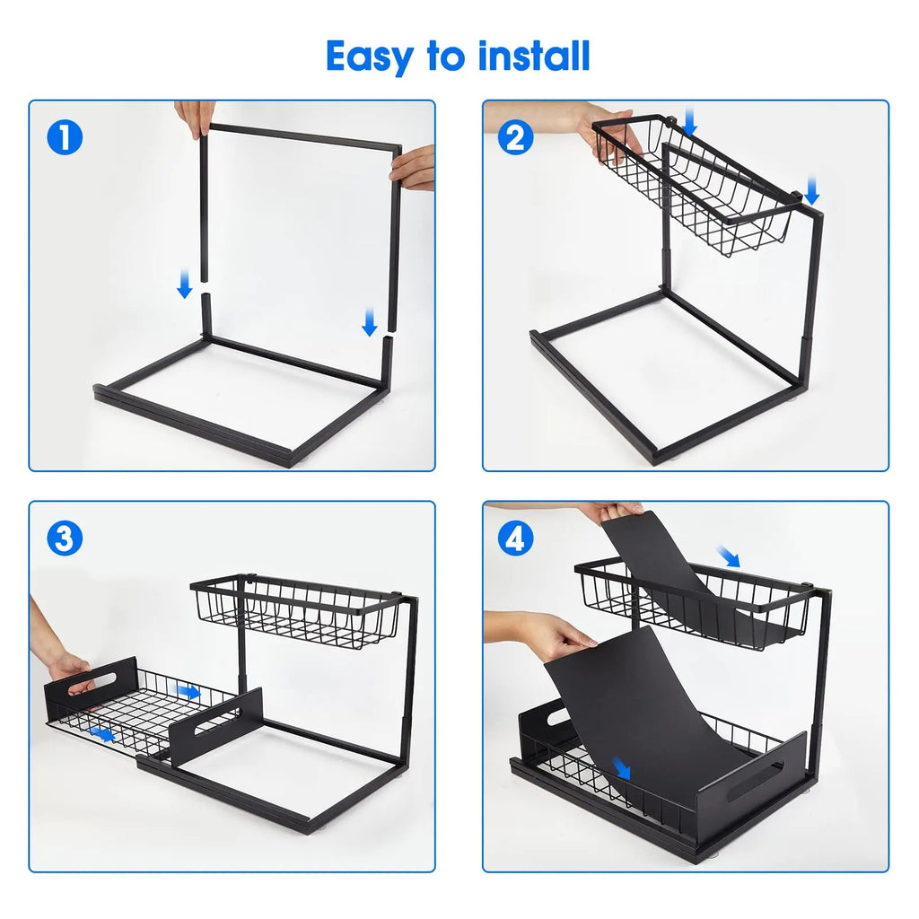 Under Sink Organizer – 2-Tier Sliding Pull-Out Cabinet Basket for Kitchen & Bathroom