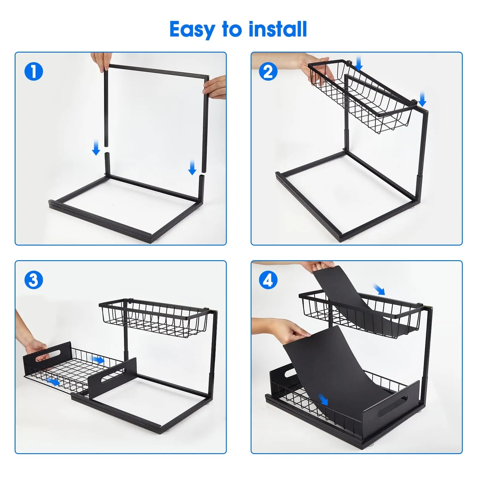 Under Sink Organizer – 2-Tier Sliding Pull-Out Cabinet Basket for Kitchen & Bathroom