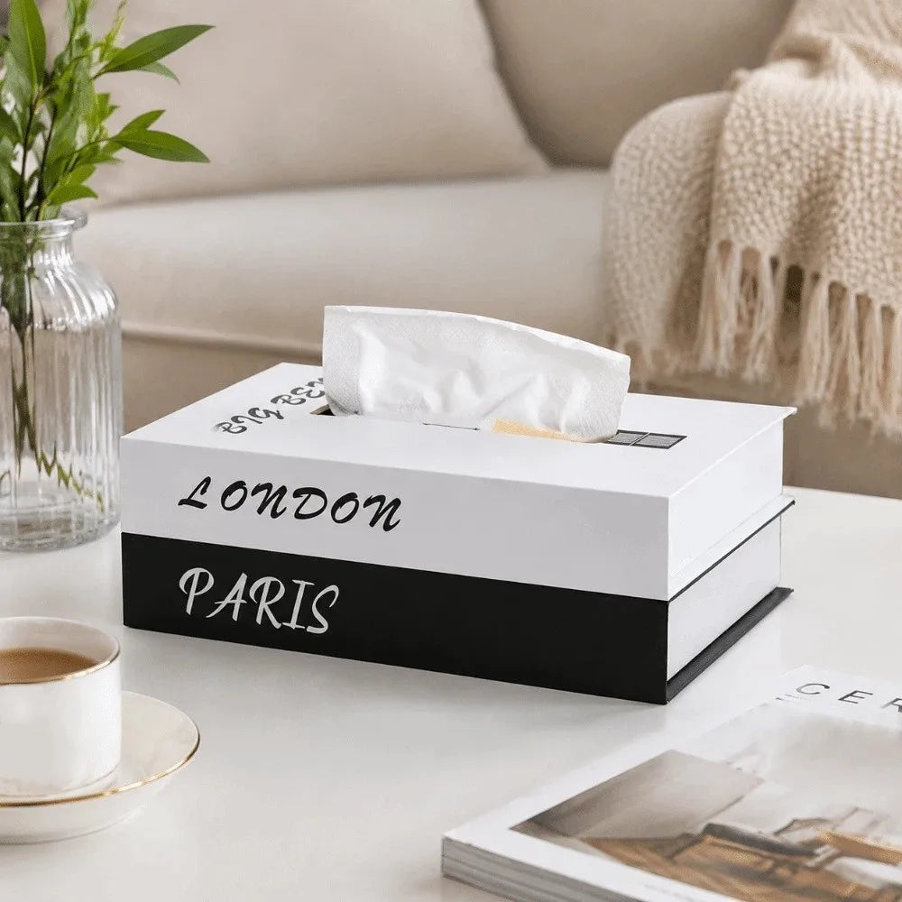 Retro Book-Style Decorative Tissue Box Cover | Double-Layer Paper Storage | 3 Designs