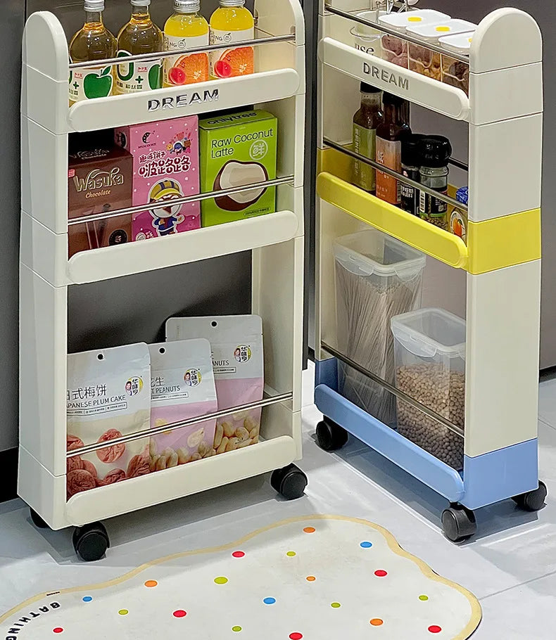 Multi-Tier Bathroom Floor Shelf Adjustable 5-Layer Shower Organizer with Wheels Space-Saving Storage Rack for Kitchen Essentials