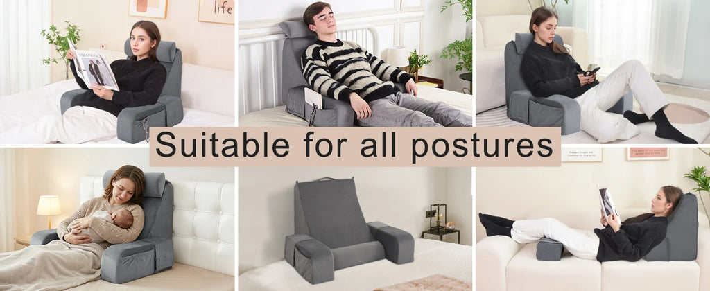 Reading Pillow with Armrests & Pockets – 45° Back Support Pillow for Bed