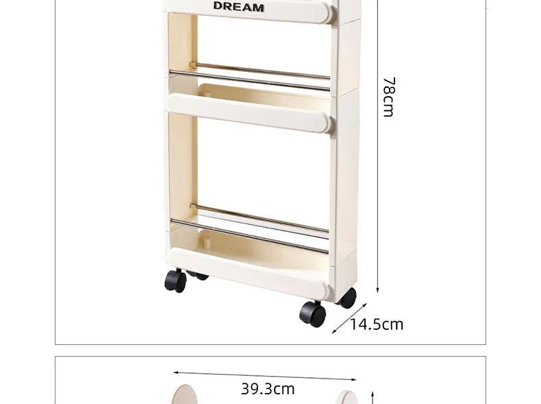 Multi-Tier Bathroom Floor Shelf Adjustable 5-Layer Shower Organizer with Wheels Space-Saving Storage Rack for Kitchen Essentials