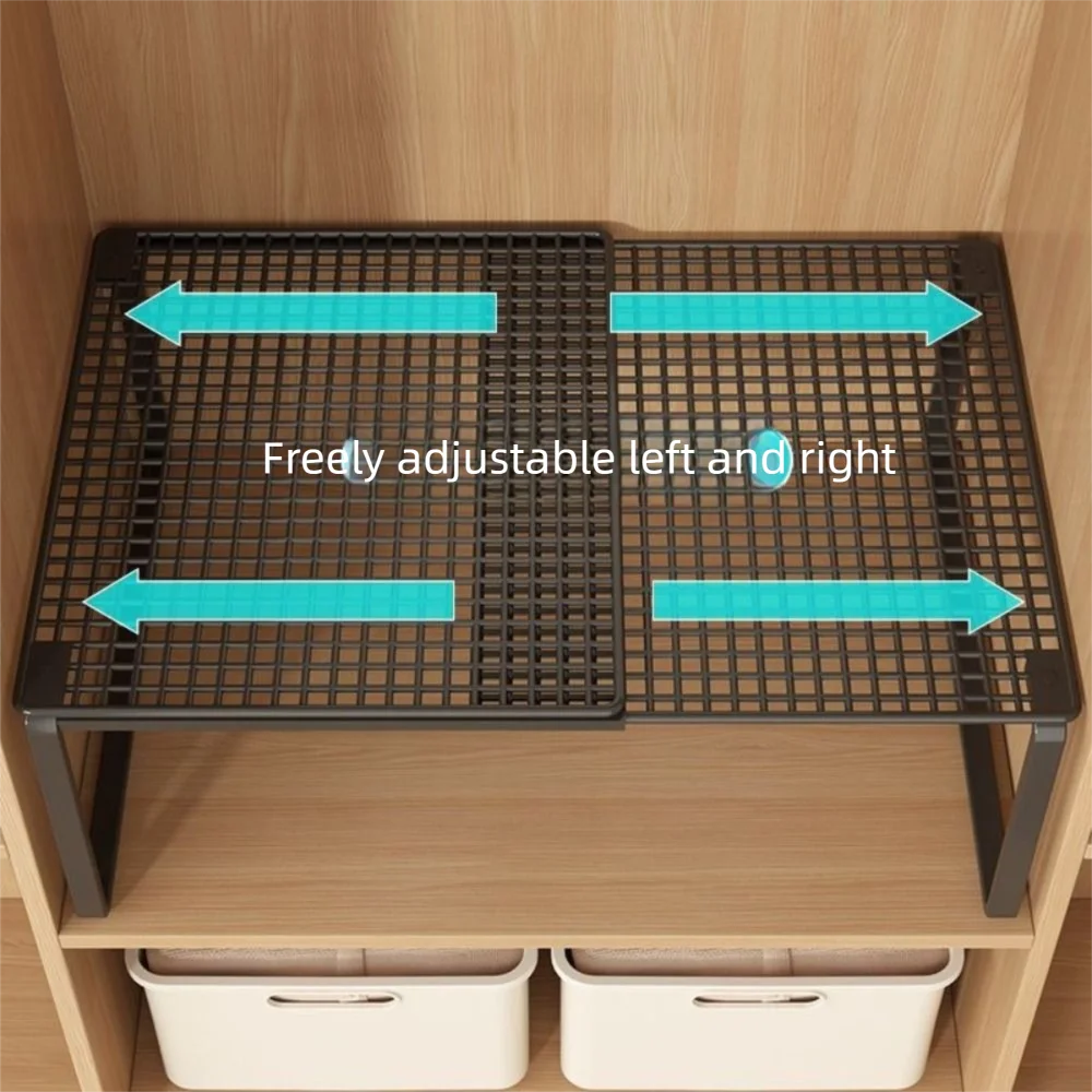 Adjustable Expandable Closet Shelf | Stackable Wardrobe Divider & Cabinet Organizer | Black & White