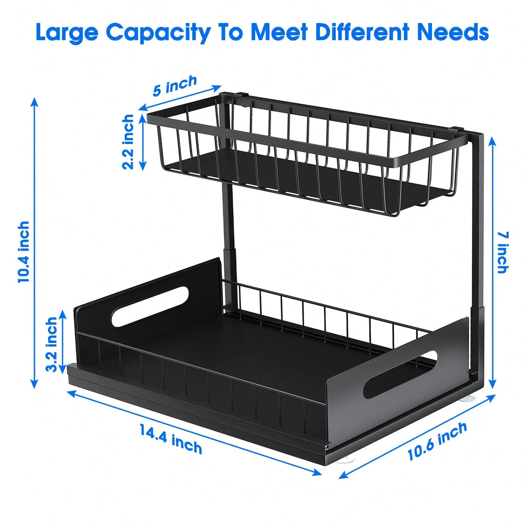 Under Sink Organizer – 2-Tier Sliding Pull-Out Cabinet Basket for Kitchen & Bathroom