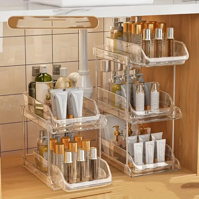 Clear Pull-Out Bathroom Organizer | 2 & 3 Tier Under-Sink Storage Rack