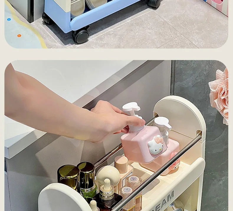 Multi-Tier Bathroom Floor Shelf Adjustable 5-Layer Shower Organizer with Wheels Space-Saving Storage Rack for Kitchen Essentials