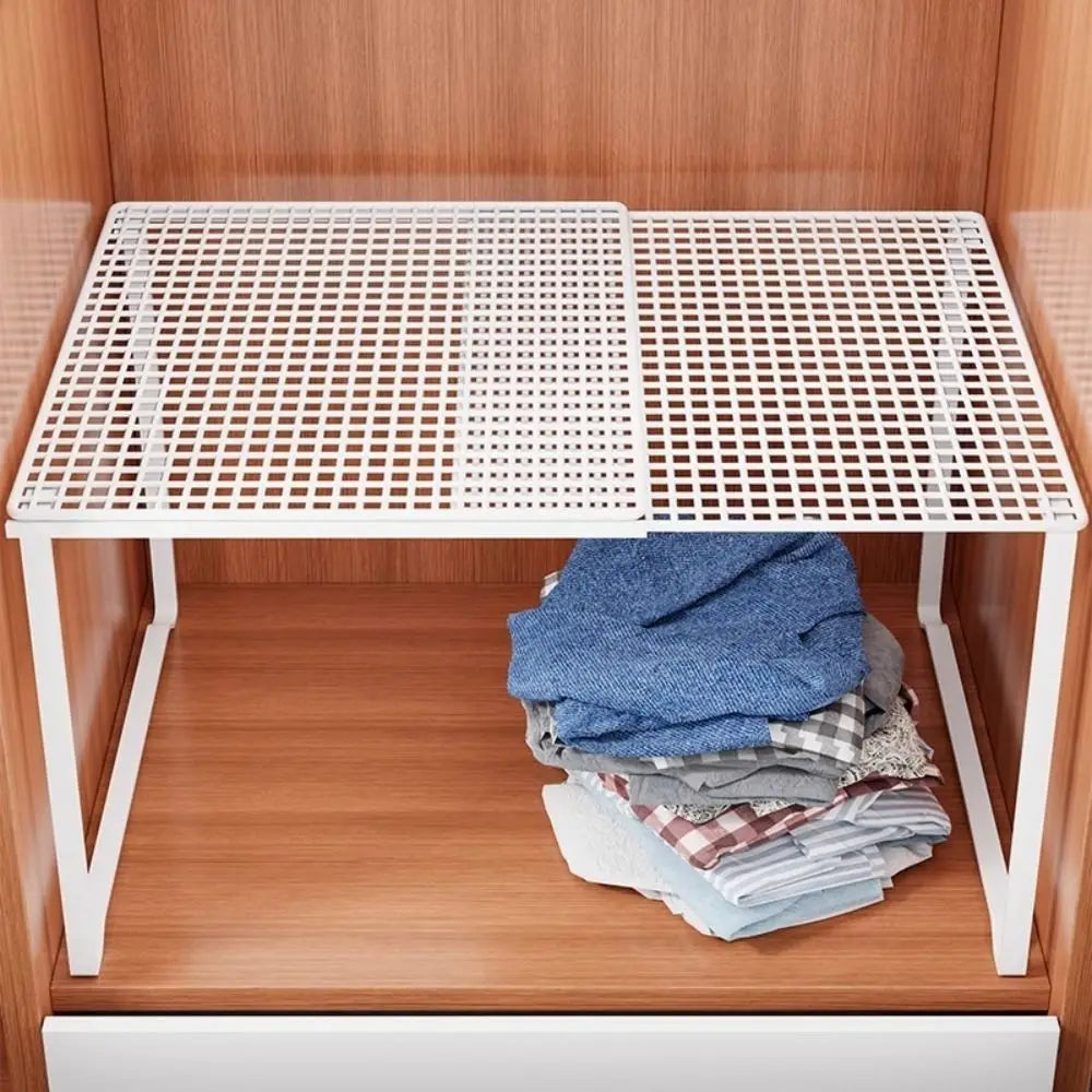 Adjustable Expandable Closet Shelf | Stackable Wardrobe Divider & Cabinet Organizer | Black & White