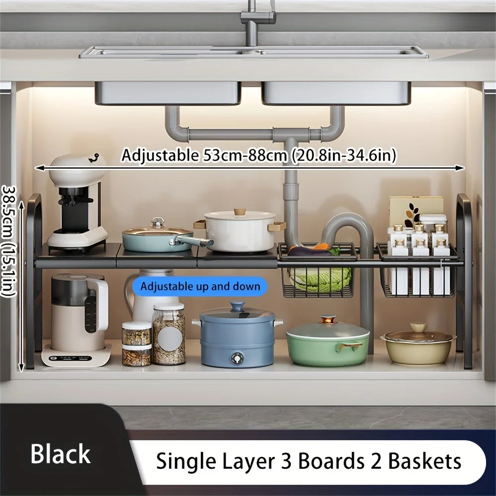 Expandable Under Sink & Cabinet Shelf Organizer – Multi-Use Storage Rack for Kitchen & Bathroom
