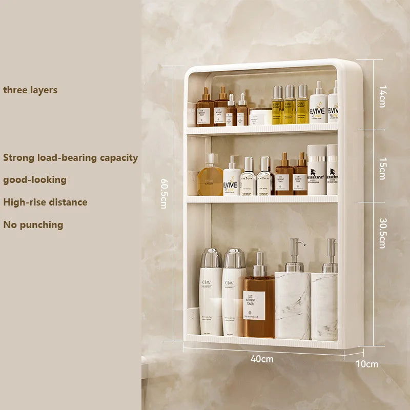 Wall-Mounted Bathroom Organizer Shelf | No-Drill PP Storage Rack for Toiletries & Kitchen