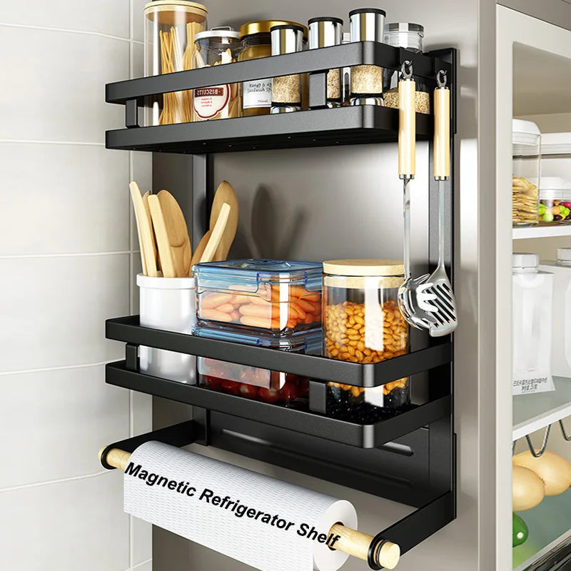 Magnetic Refrigerator Shelf Organizer – 1 & 2 Tier, No-Drill Kitchen Storage Rack