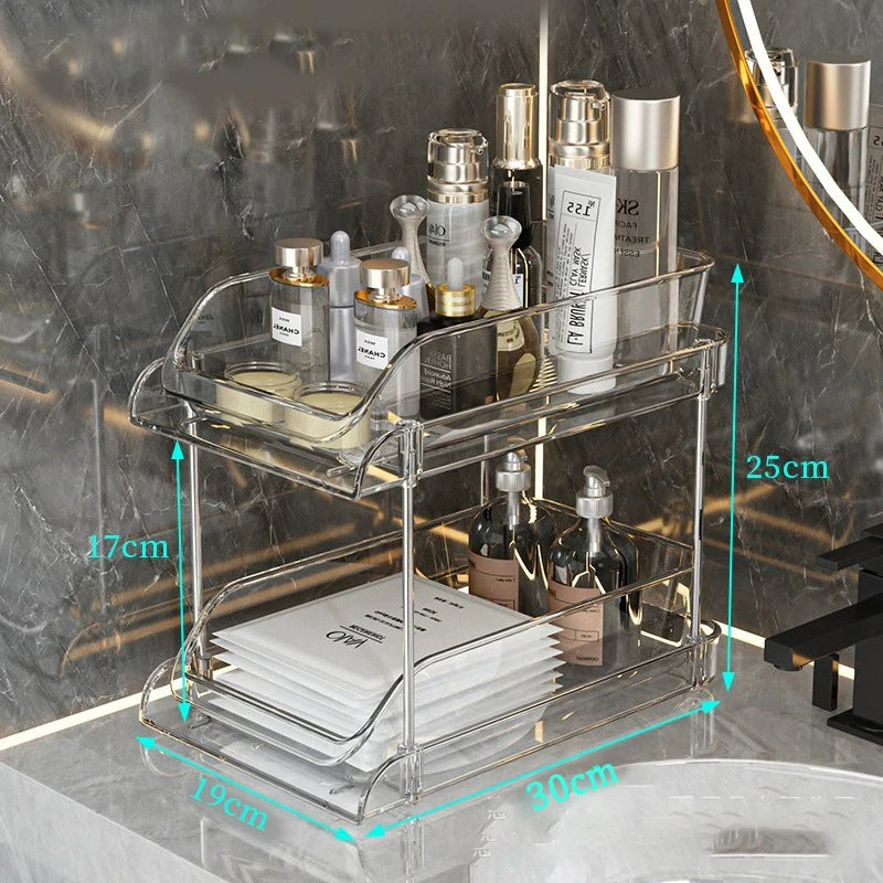 Clear Pull-Out Bathroom Organizer | 2 & 3 Tier Under-Sink Storage Rack