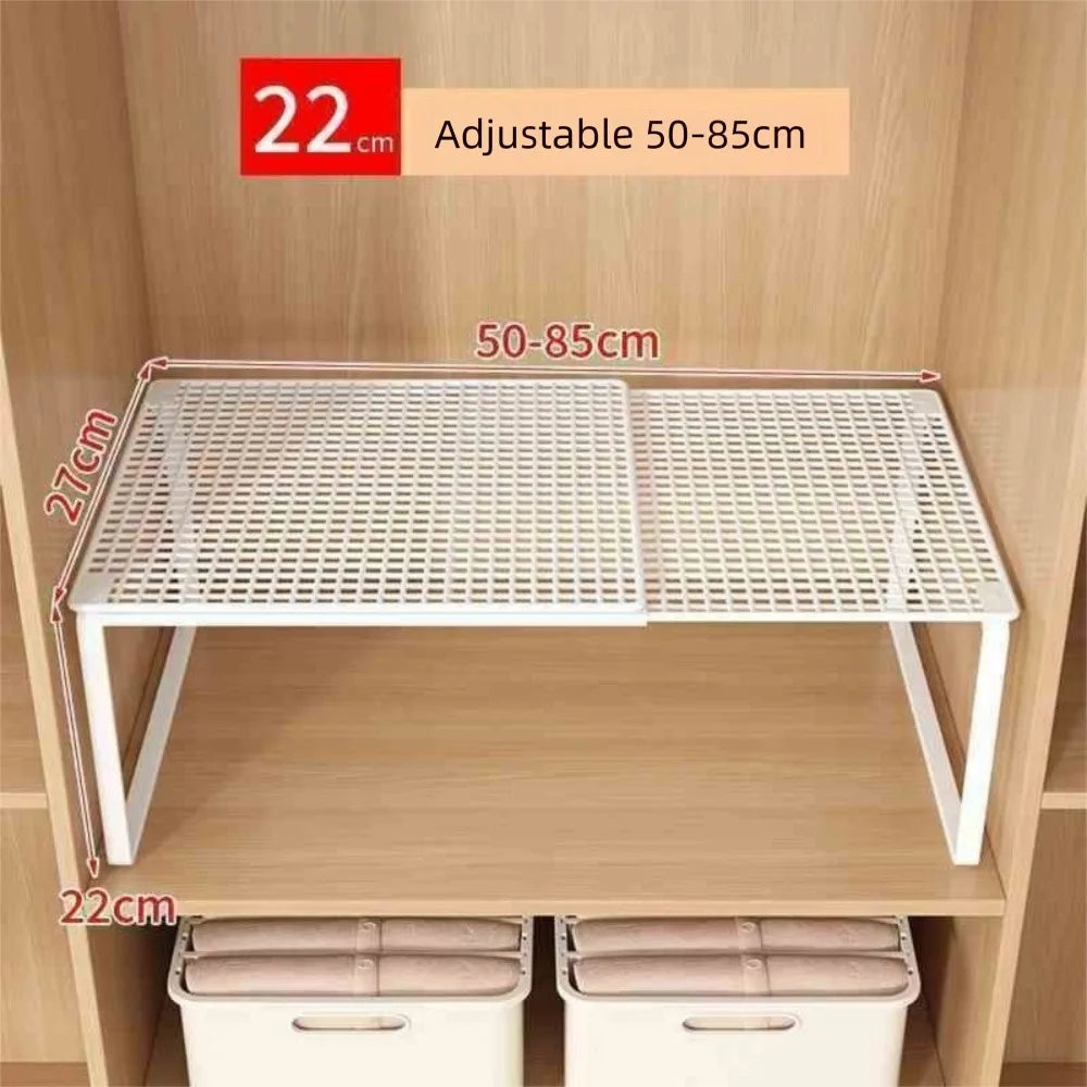 Adjustable Expandable Closet Shelf | Stackable Wardrobe Divider & Cabinet Organizer | Black & White