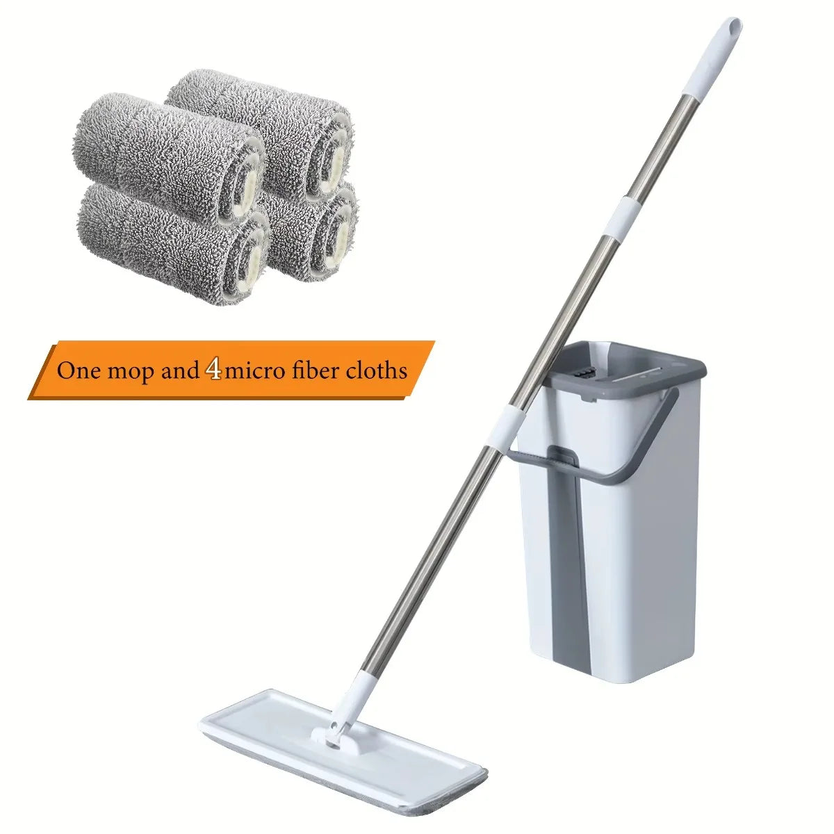 flat mop and bucket set with wringer featuring 360° swivel head, microfiber mop pads, and hands-free wash and wring bucket