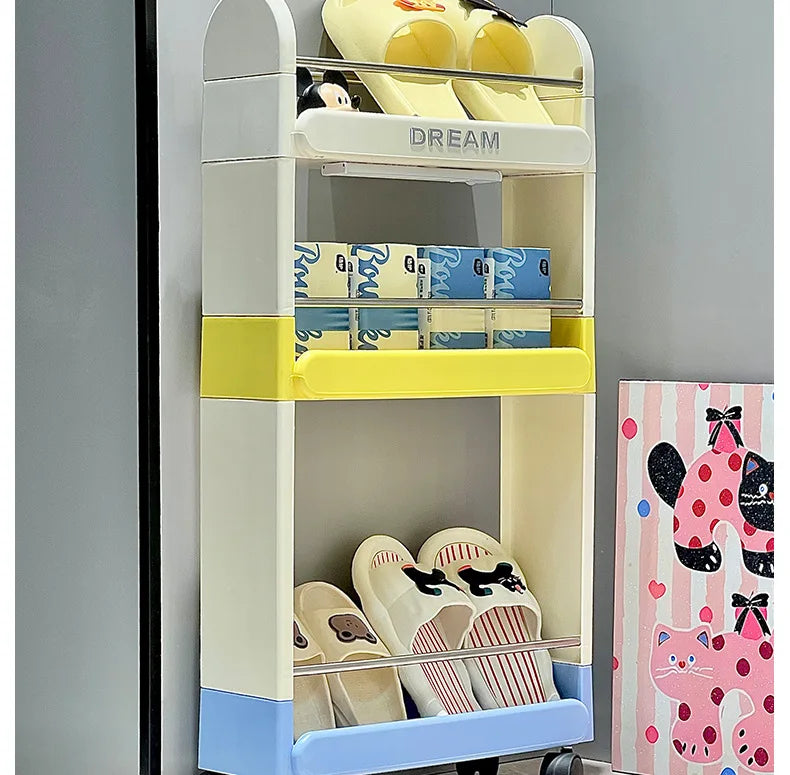 Multi-Tier Bathroom Floor Shelf Adjustable 5-Layer Shower Organizer with Wheels Space-Saving Storage Rack for Kitchen Essentials