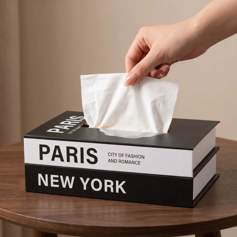 Retro Book-Style Decorative Tissue Box Cover | Double-Layer Paper Storage | 3 Designs