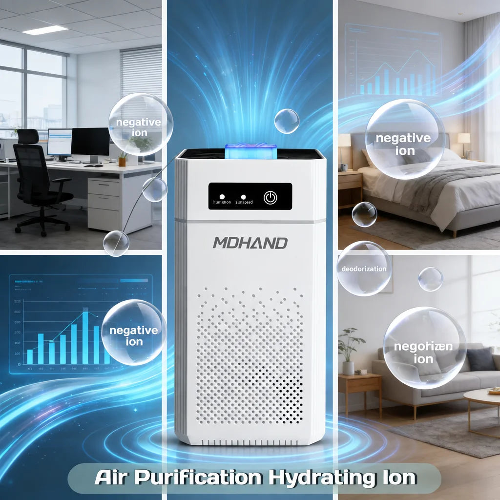 USB-powered HEPA air purifier for small rooms with 360-degree air intake and negative ion technology for bedrooms and home offices