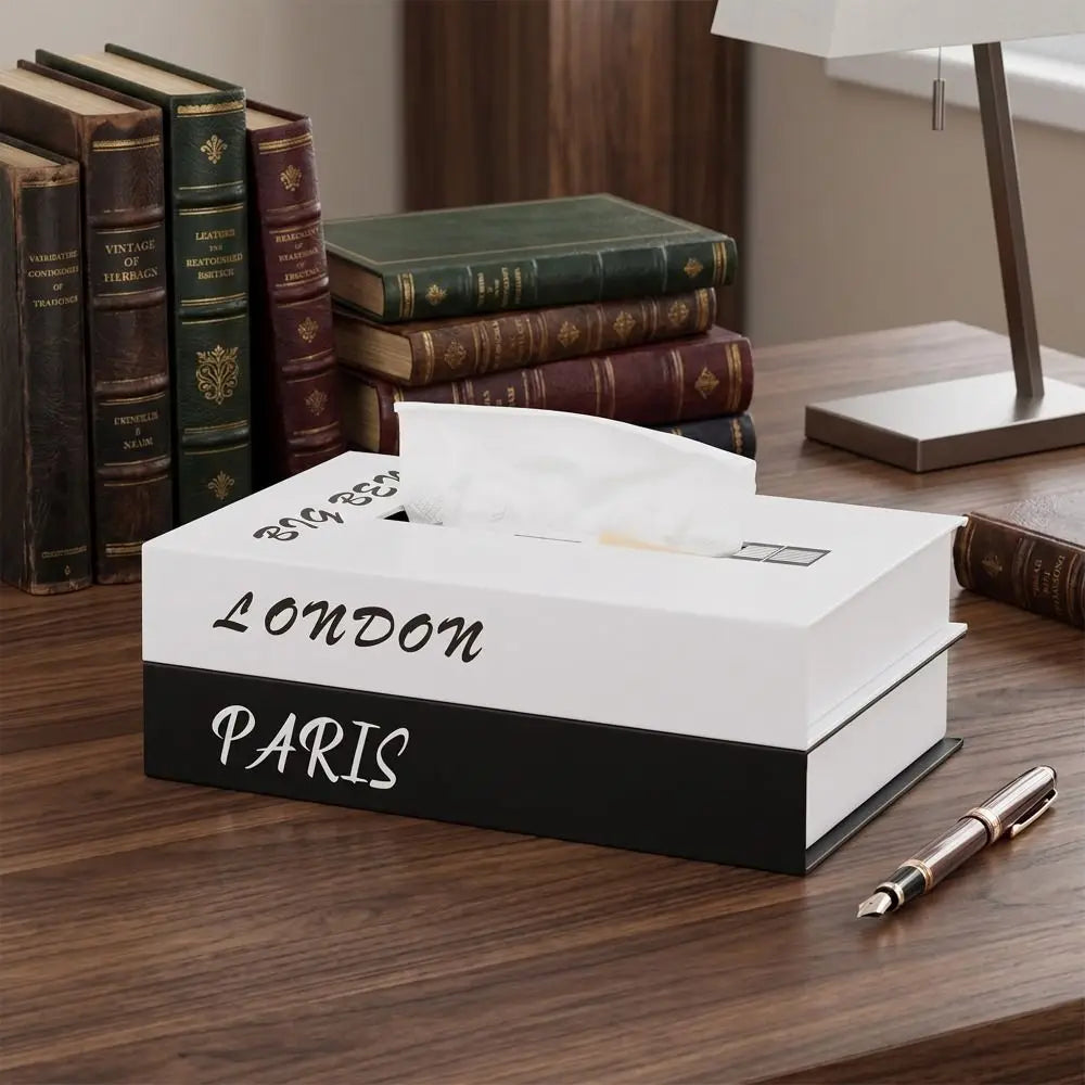 Retro Book-Style Decorative Tissue Box Cover | Double-Layer Paper Storage | 3 Designs