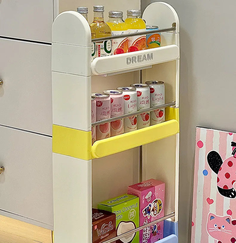 Multi-Tier Bathroom Floor Shelf Adjustable 5-Layer Shower Organizer with Wheels Space-Saving Storage Rack for Kitchen Essentials