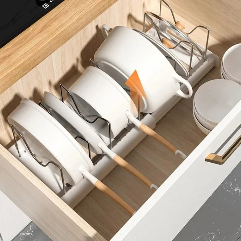 Expandable Cabinet Pot & Pan Organizer – Adjustable Divider Rack for Pots, Pans & Lids