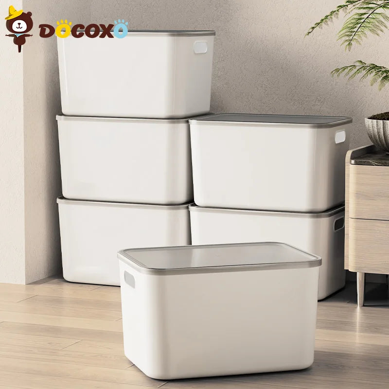 4pcs Stackable Storage Bins with Clear Black Lid Plastic Closet Organizers Box for Home [Size]