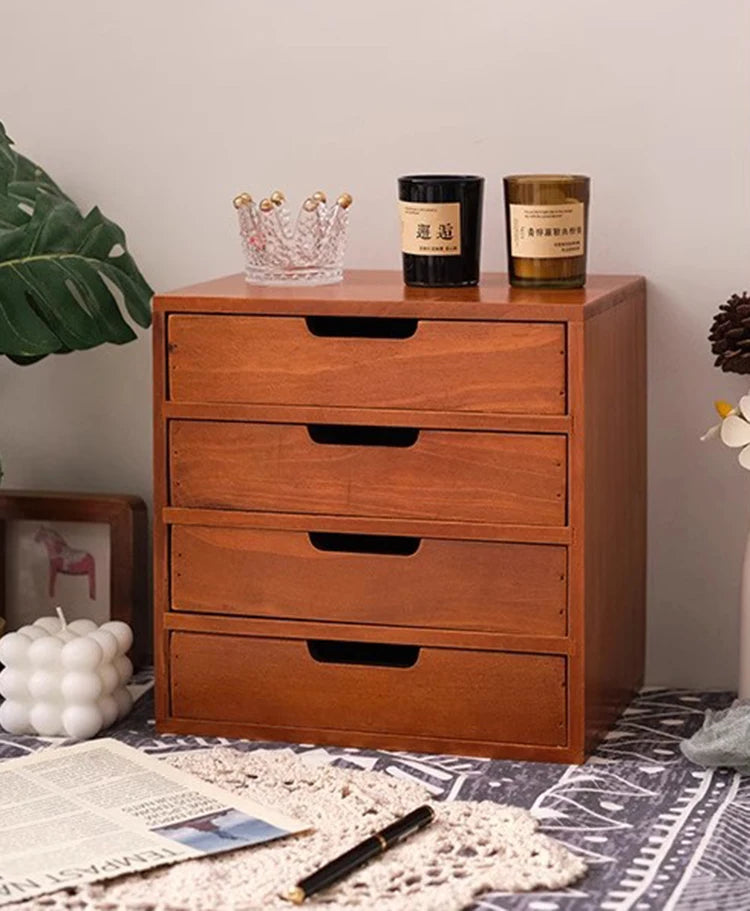 Japanese-Style Wooden Storage Drawers – Minimalist Solid Wood Desk Organizer, 1–4 Drawer Options