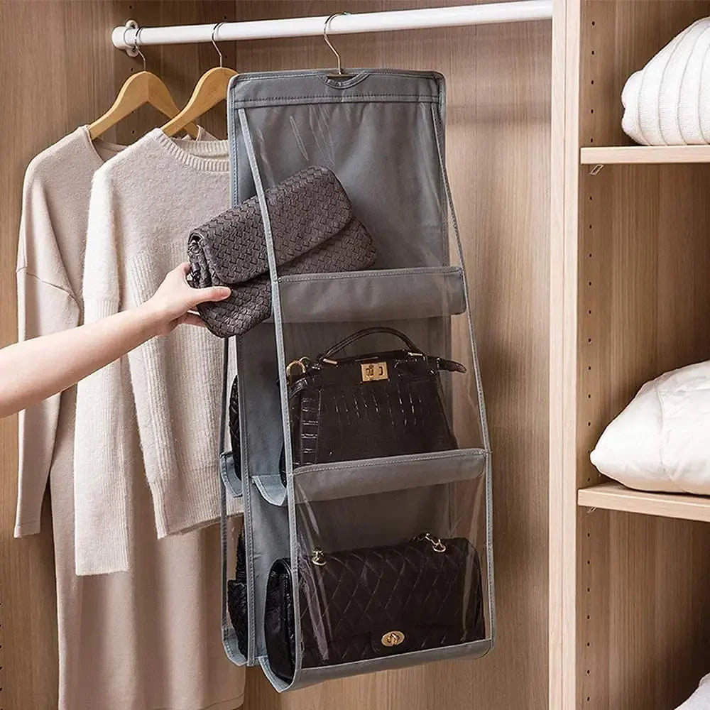 Hanging Handbag & Purse Organizer for Closet | 6-Grid Oxford Cloth Storage Hanger
