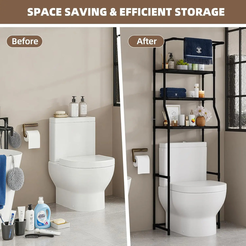 Over The Toilet Storage Shelf 3-Tier Freestanding Bathroom Organizer with Towel Rack Space Saver Cabinet Shelves Unit