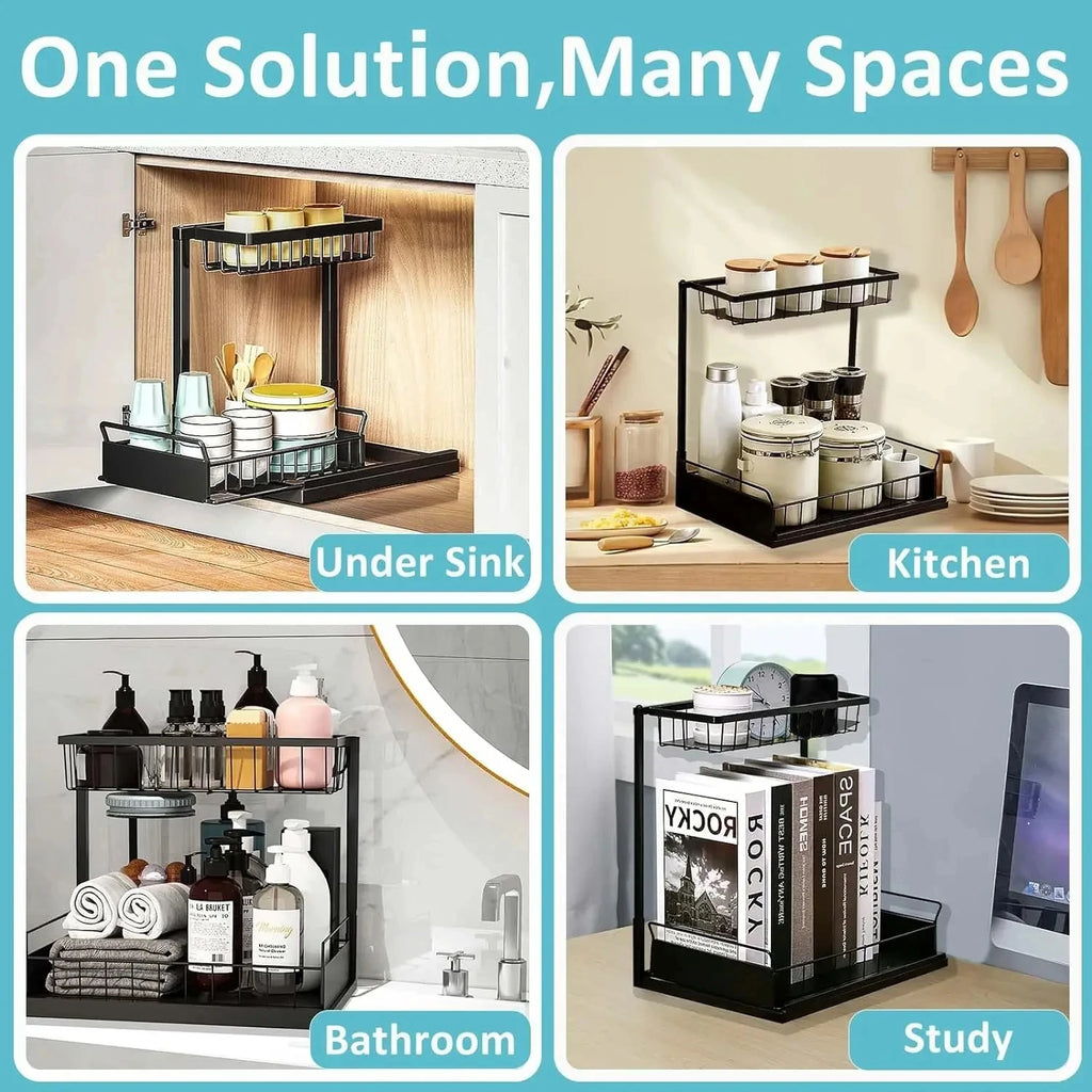 Under Sink Organizer – 2-Tier Sliding Pull-Out Cabinet Basket for Kitchen & Bathroom